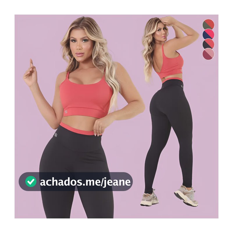 Conjunto Fitness Feminino Top Legging Poliamida Cintura Alta Conjunto (preto+ Rosa) Gg (44)