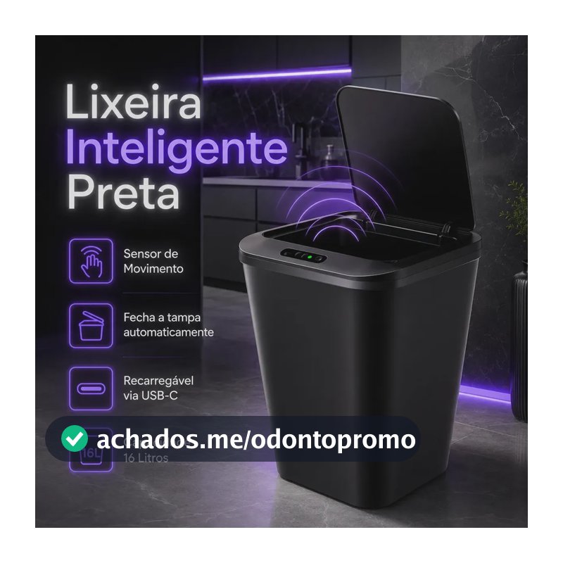 Lixeira Automática Inteligente Smart 16l Preto Sensor Banheiro Cozinha Estilo Moderno