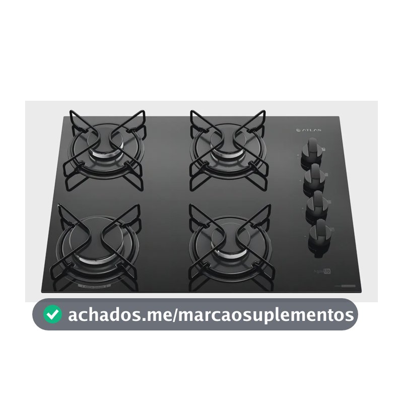 Cooktop 4 Bocas Atlas Agile Up Mesa Vidro Mega Chama Bivolt