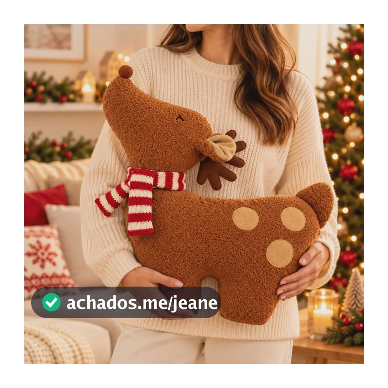 Almofada Natal Rena Pelucia 48cm -enfeite Natalino Decoração Marrom Rena