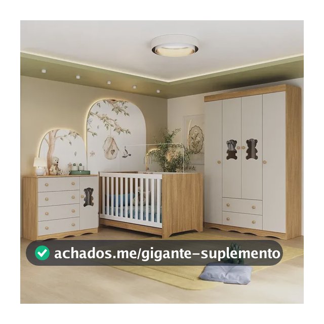 Quarto de Bebê Completo com Berço Americano 3 em 1 Doçura Multimóveis MP4646 Madeirado/Off White