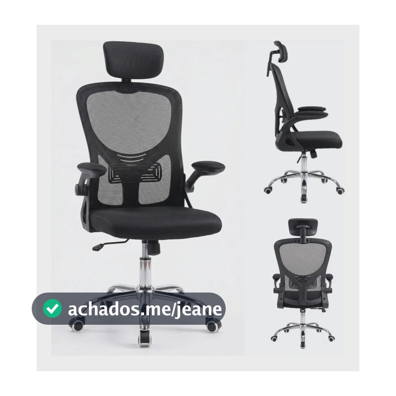 Cadeira Ergonômica Escritório Mesh Giratória Reclinável Eagl Preto Mesh