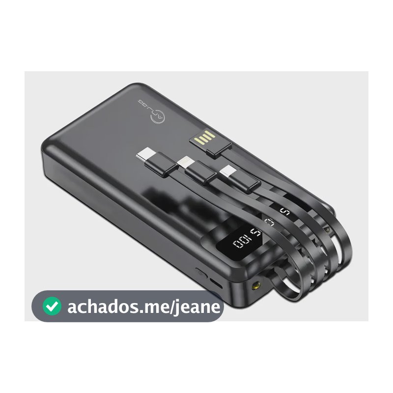 Carregador Portátil 20000mah Turbo Power Bank+quatro Linhas Preto