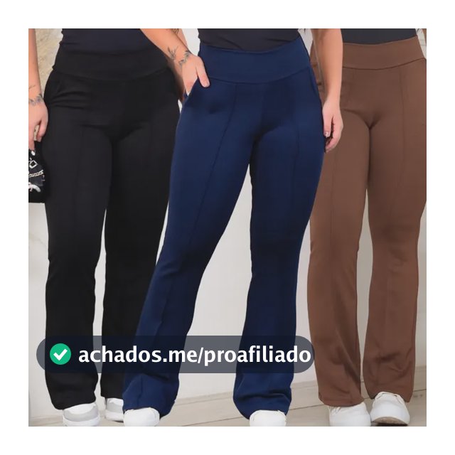 Kit 3 Calça Feminina Flare Bailarina Cintura Alta Com Bolsos