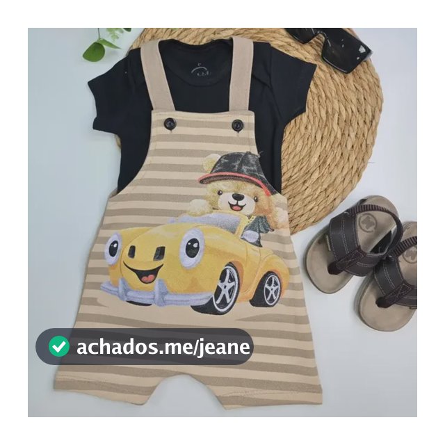 Conjunto Jardineira Menino Suedine Urso Aventureiro