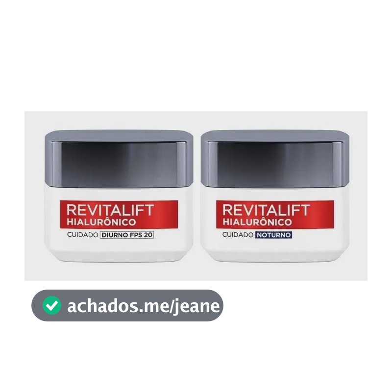Kit Hidratante Facial L'Oréal Paris Revitalift Hialurônico Diurno FPS 20 + Noturno, Tratamento Antirrugas e Preenchedor com Ácido Hialurônico Puro, 49g