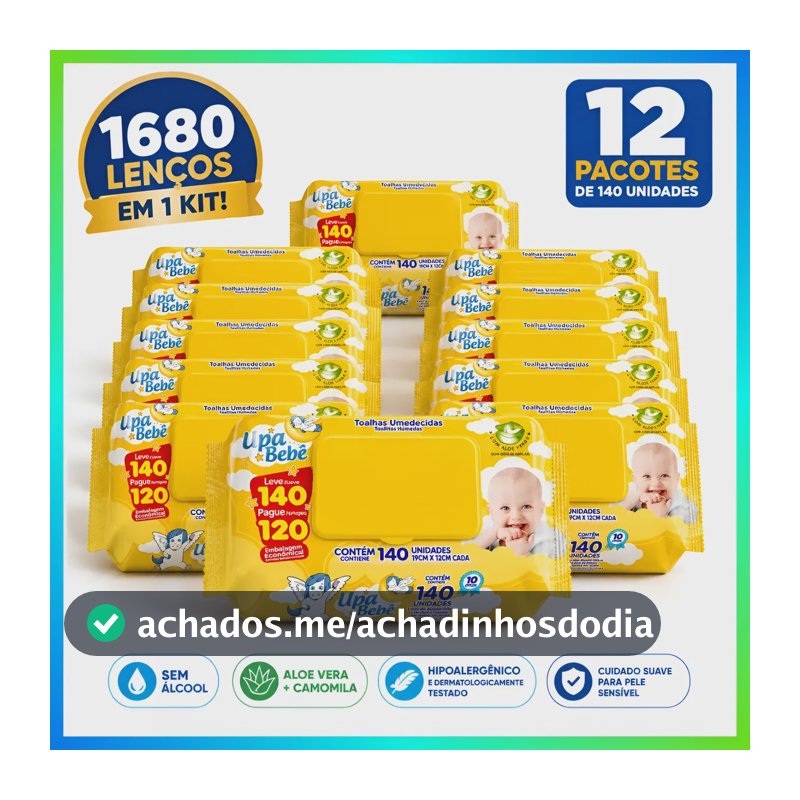 Lenço Umedecido Kit Higiene Upa Bebê 12 Pcts Fliptop 1.680un