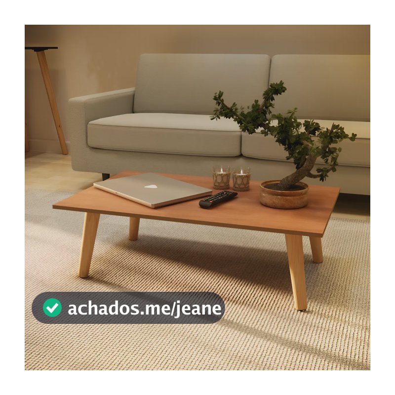 Mesa De Centro Grande 80x42 Retangular Com Pés Em Madeira Cor Freijó