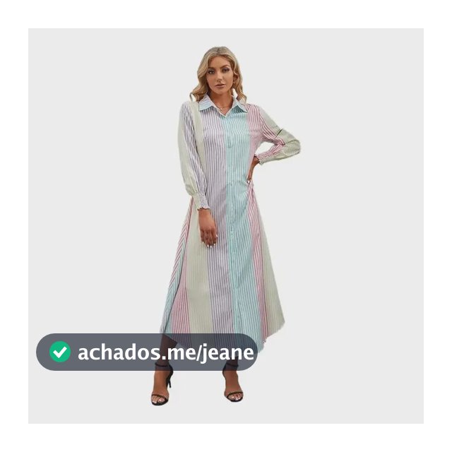 Vestido De Camisa Solta Manga Longa Com Botão E Estampa