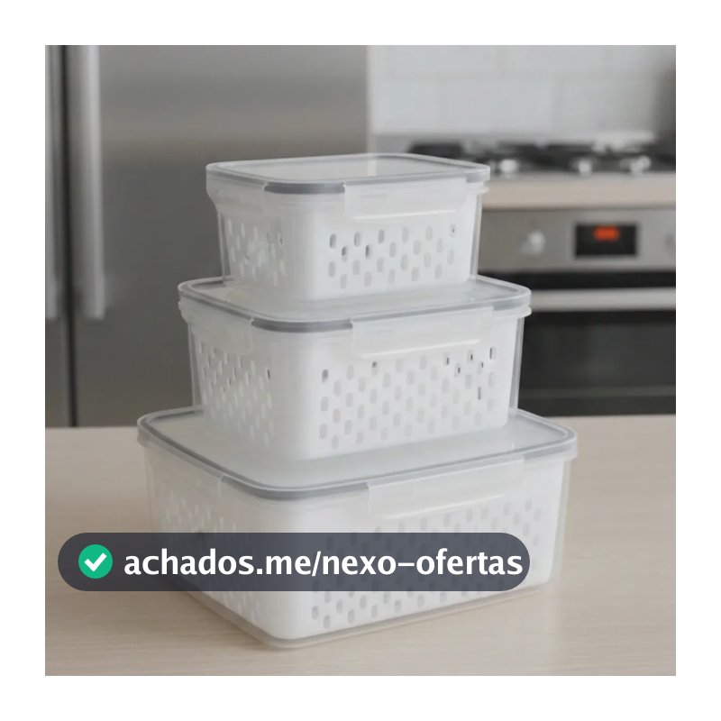Kit 3 Potes Herméticos Caixa Organizadora Com Cesto Escorredor Para Legumes Frutas Verdura Kilate Store
