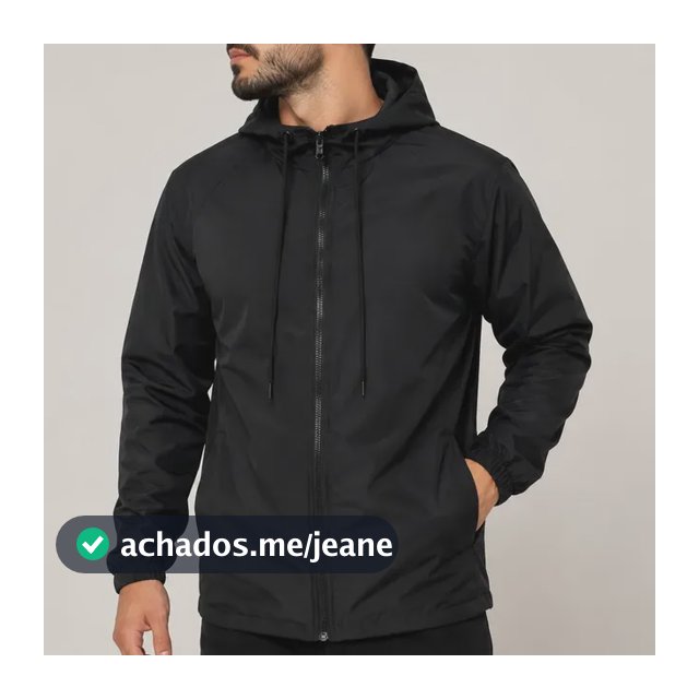 Jaqueta Corta Vento Unissex Liso Esportivo Bolsos E Capuz Preto G