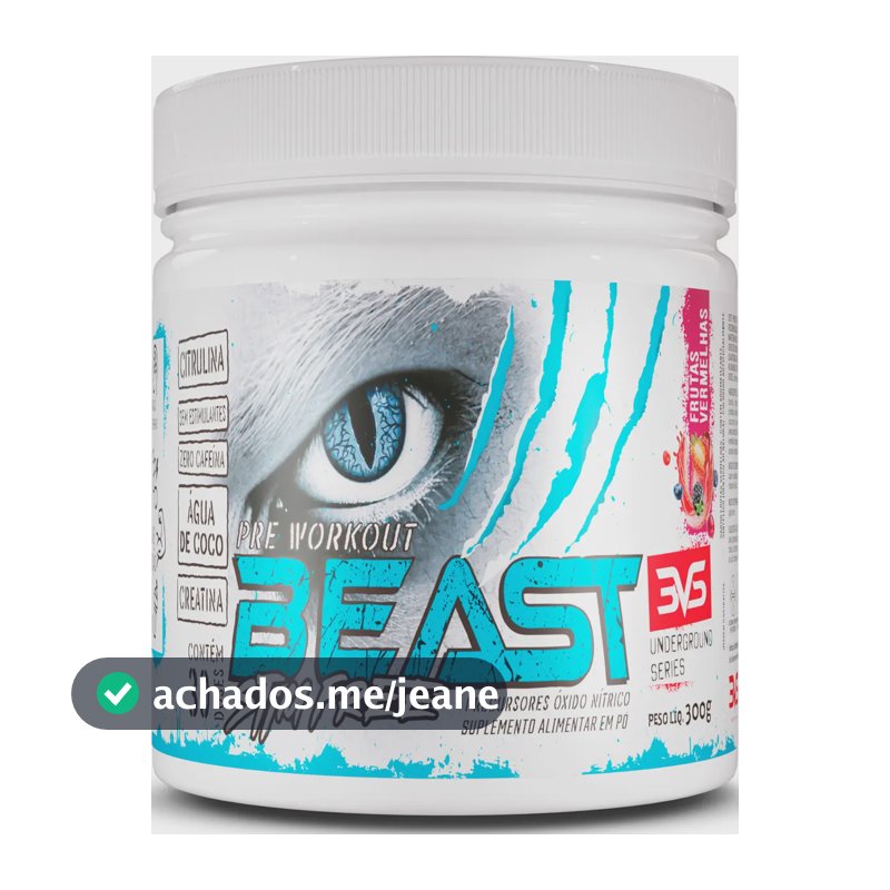 Pré Treino Sem Cafeína Beast 300g - Sabor Frutas Vermelhas - Fórmula Exclusiva Com Citrulina, Beta Alanina, Creatina, Água De Coco, Arginina, Taurina E Tirosina