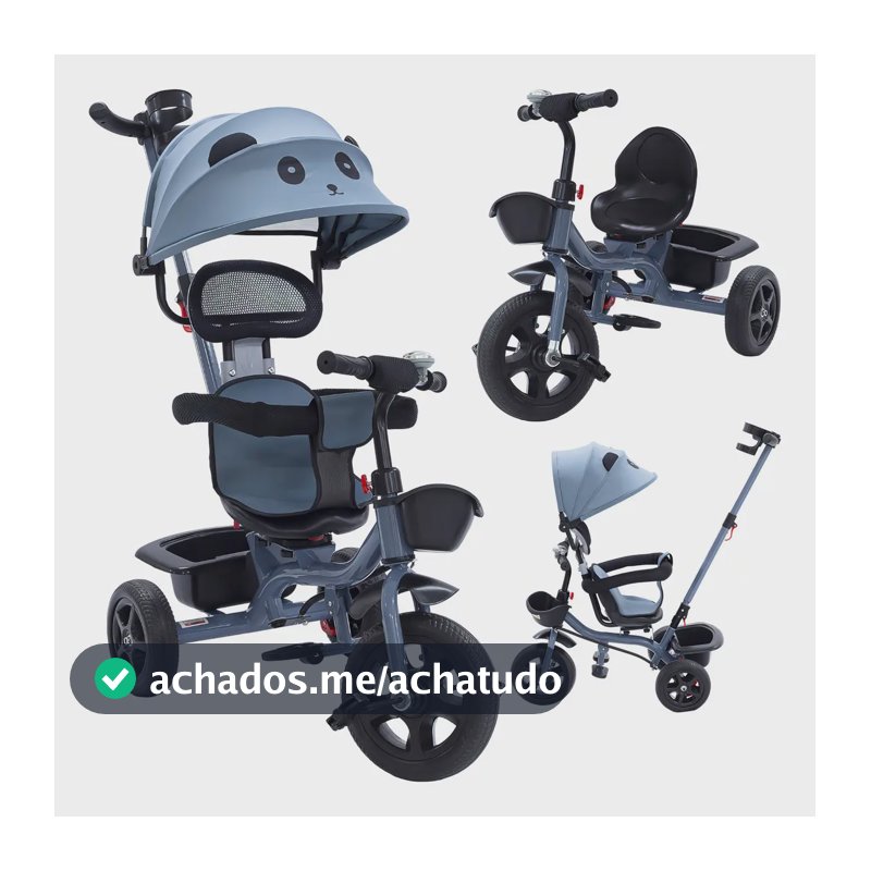 Triciclo Infantil Empurrador 2 Em 1 Carrinho De Passeio Assento 360º Graus Capota Solar Passeio Porta Objetos Cesto Pedal Cor Azul Menino