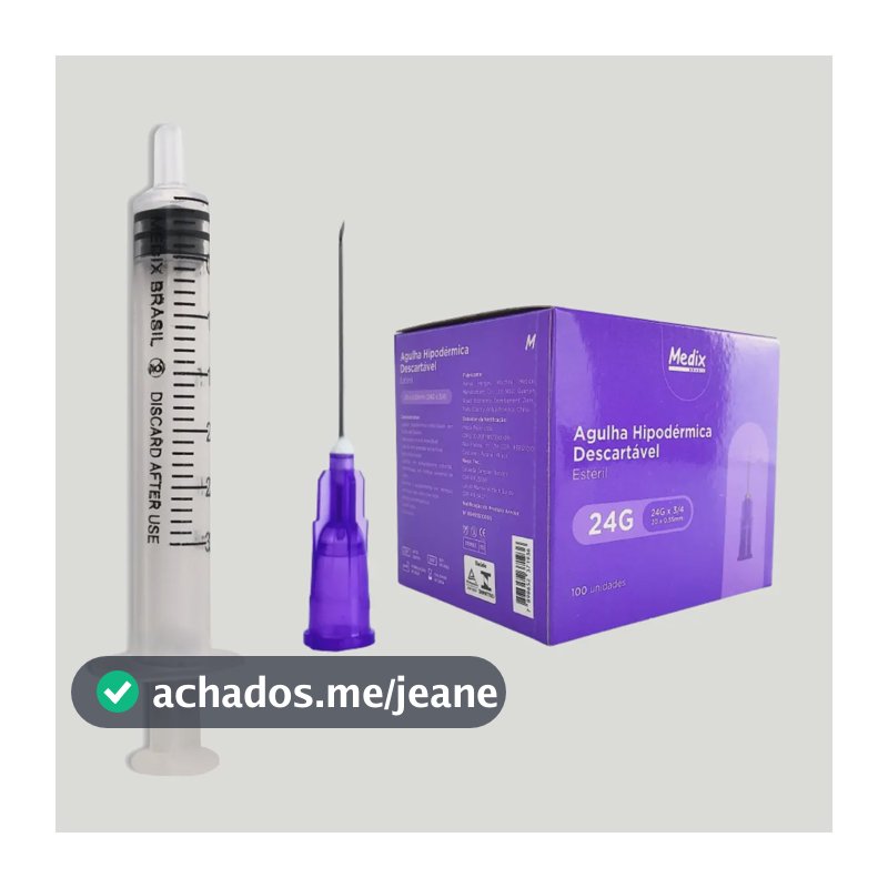 Agulha 20x0,55 Roxa 24g Com Seringa 3ml Descartável 100 Un 3 Ml