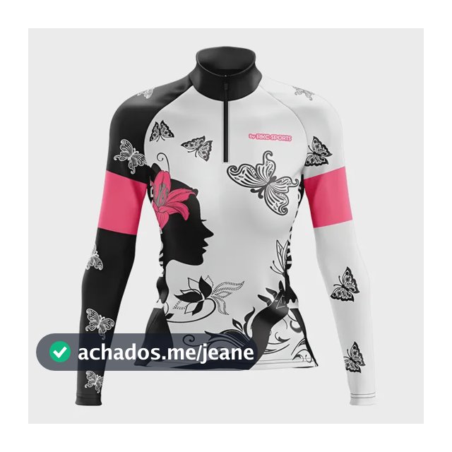 Camisa Ciclismo Mountain Bike Manga Longa Borboletas Branca