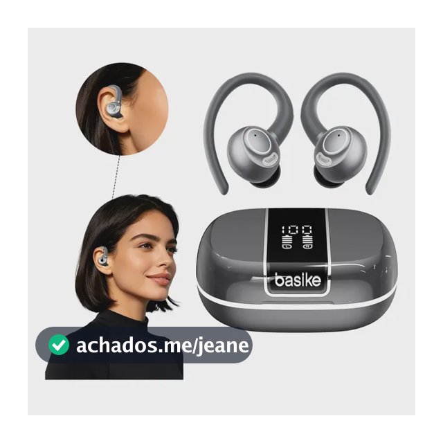 Fone de Ouvido TWS Bluetooth Basike Esportivo com Som DT6.0 e Graves, Bateria de 35h e Resistente à Água IPX4