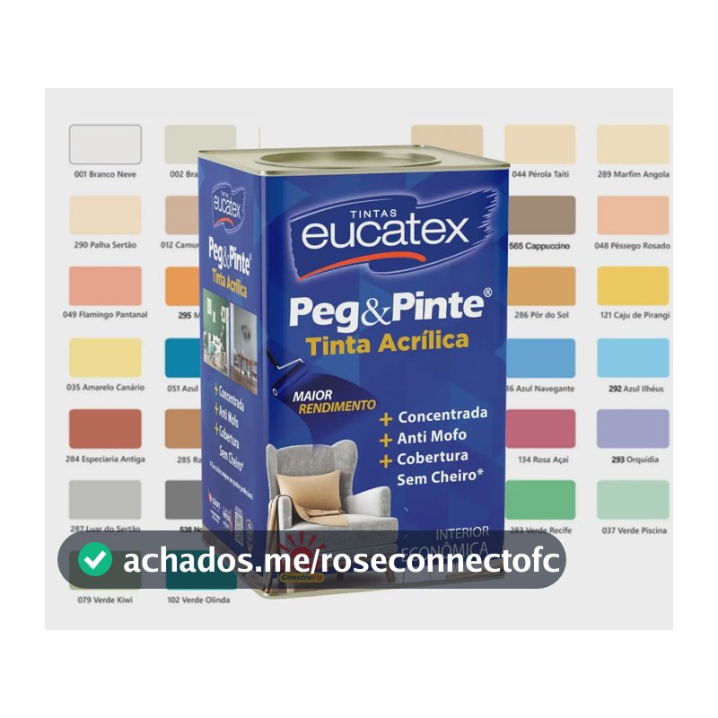 Tinta Acrílica Eucatex Peg e Pinte Branca Gelo Fosca de 18 Litros