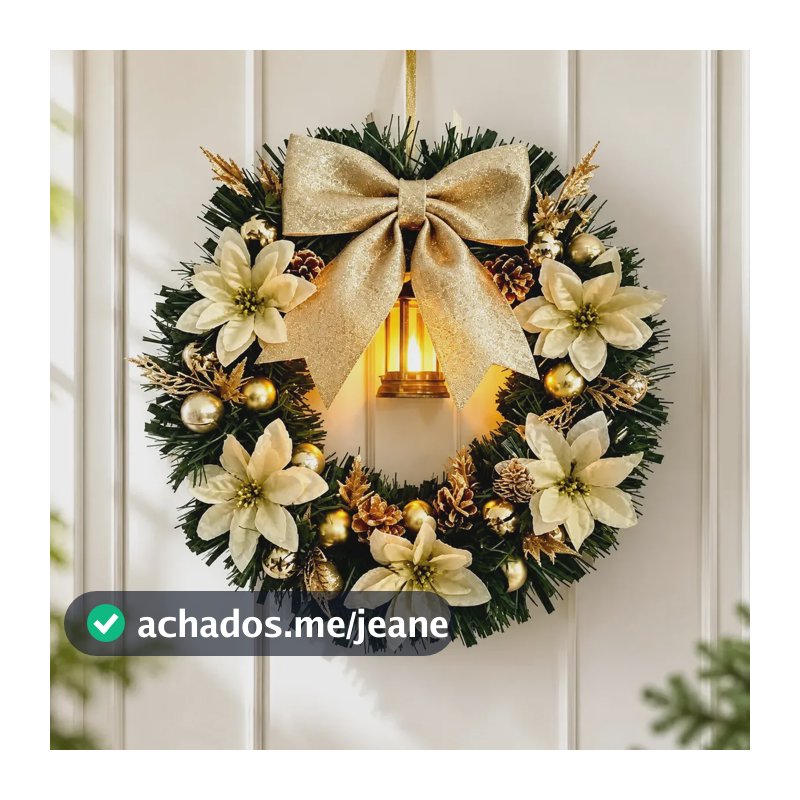 Guirlanda Natal Com Luz Led Dourada 30cm Decoração Elegante