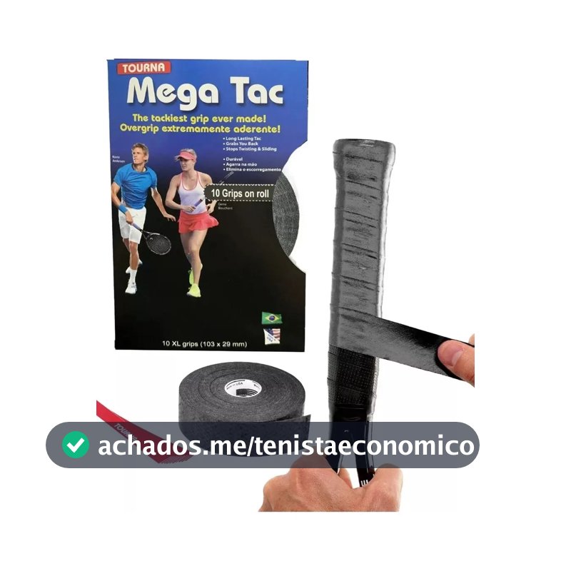 Overgrip Profissional Tourna Mega Tac Preto 10 Unidades Para Tênis