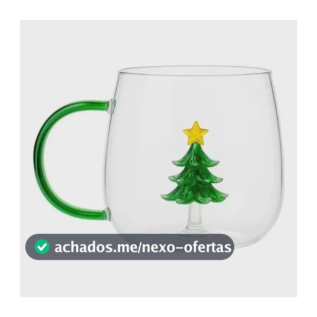 Caneca Xícara De Vidro 400ml Árvore De Natal 3d Feliz Natal Transparente Árvore De Natal 3d