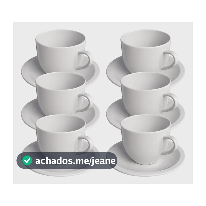 Jogo 6 Xicara Café Chá Porcelana 170ml Colorida C/ Pires Cor Branco
