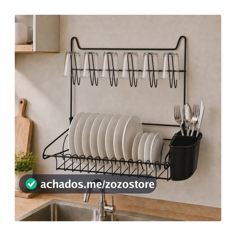 Escorredor Loucas Suspenso Dobravel Parede Prato Copo Talher Preto