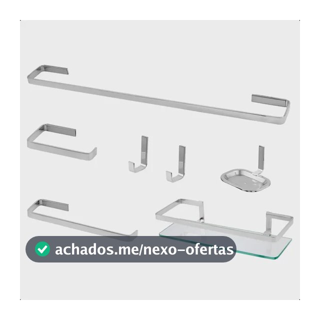 Kit Acessorio Para Banheiro Com 7 Peças Quadrado Todo Metal Prateado