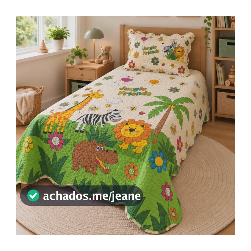 Kit Cobre Leito Colcha Solteiro 2 Peça Dupla Face Menina Estampa Safari