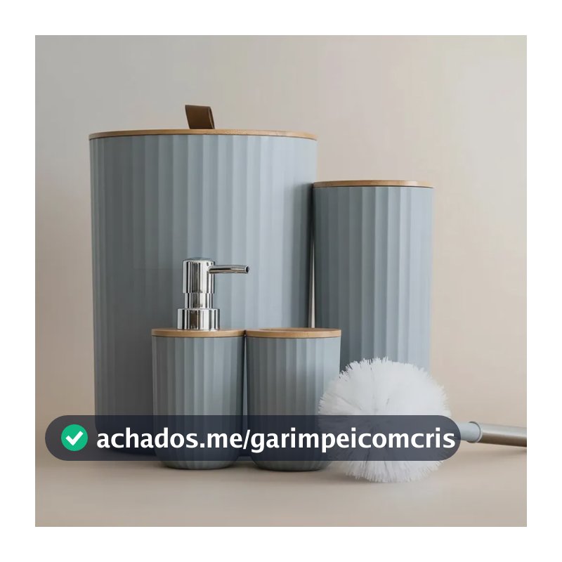 Kit Banheiro Lavabo Bambu 4 Peças Lixeira Escova Dispenser Cinza