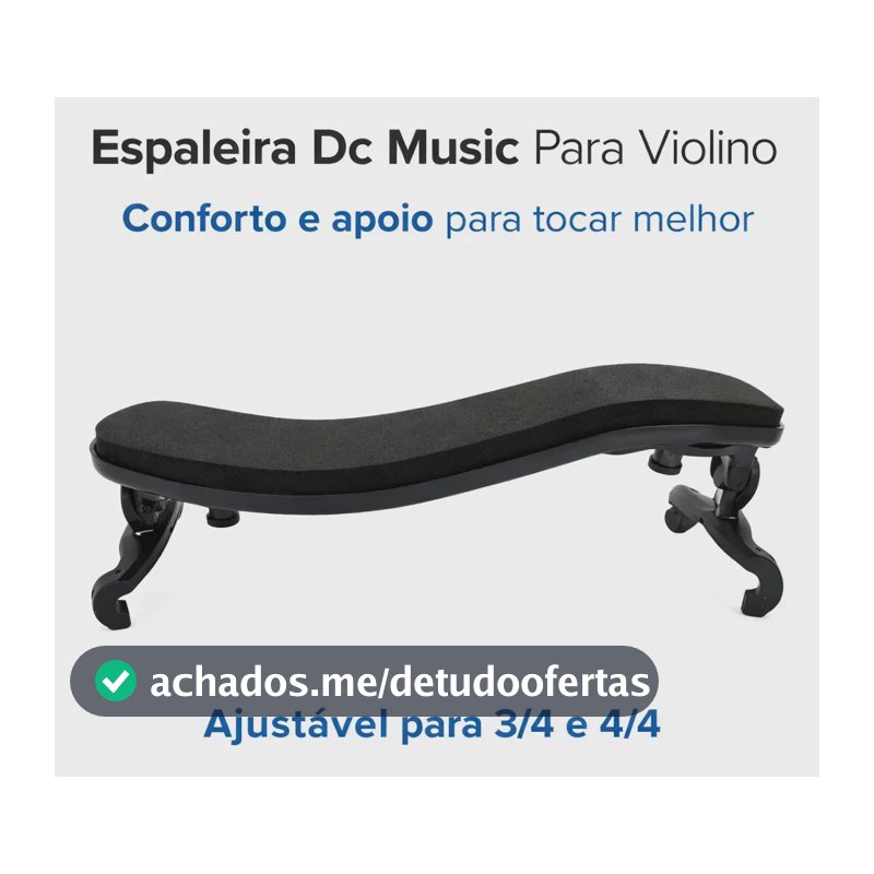 Espaleira para Violino Dc Music Ajustável 3/4 e 4/4 Anatômica Preta com Apoio Almofadado