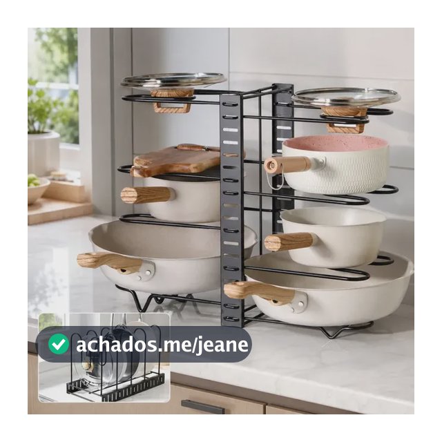 Organizador de panelas e frigideiras ajustável, prateleira de cozinha de 8 camadas, cor preta, 3 métodos de bricolage