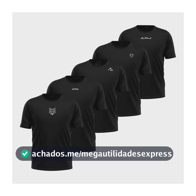Kit 5 Camisetas Dry All Black Alpha