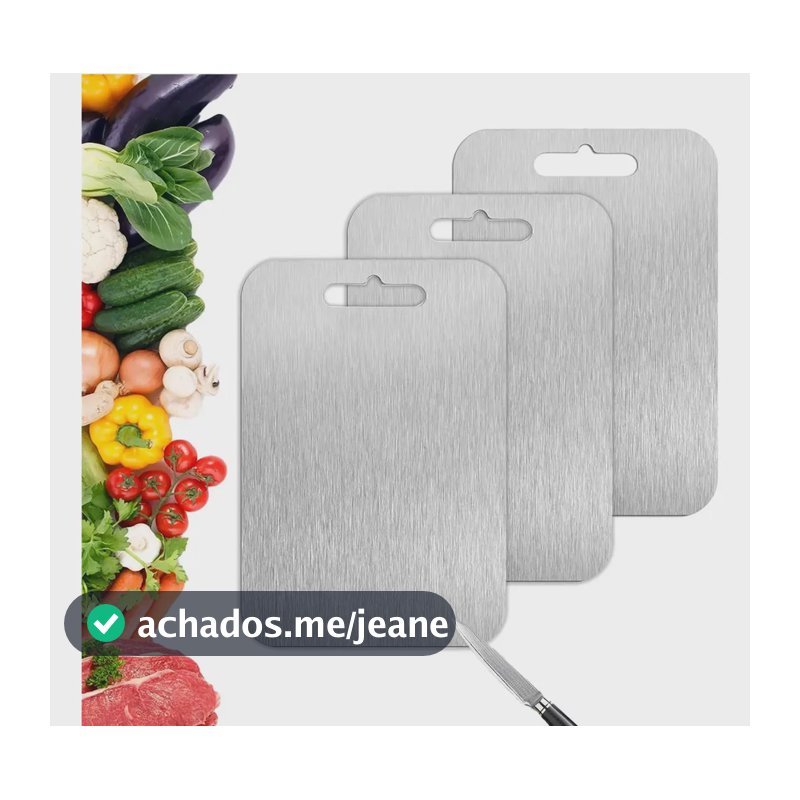 Kit 3 Tábua Corte Carne Aço Inoxidável 24cm P Cozinha Utensi Geométrico Prateado