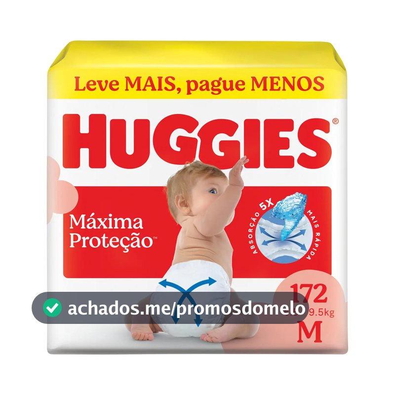 Huggies Fralda Descartável Máxima Proteção M - 172 Un