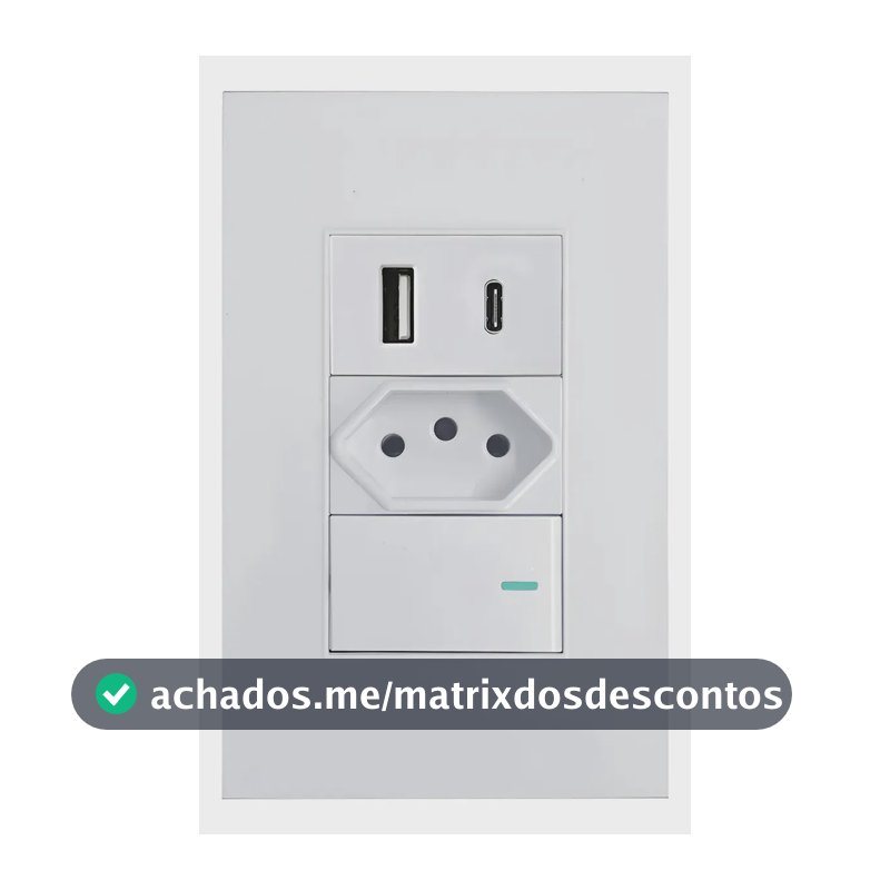 Tomada Interruptor Paralelo + Usb Tipo C De Parede Universal Branco