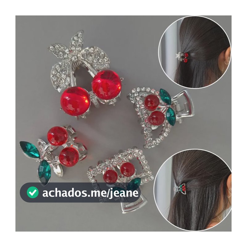 Kit 4 Piranhas Cabelo Cereja Metal Dourado Cravejado Pequena Prateado
