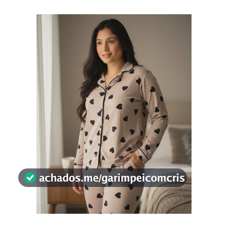 Pijama Longo Americano Feminino De Botão Inverno Amamentação Marrom-claro Preto 44 - 46
