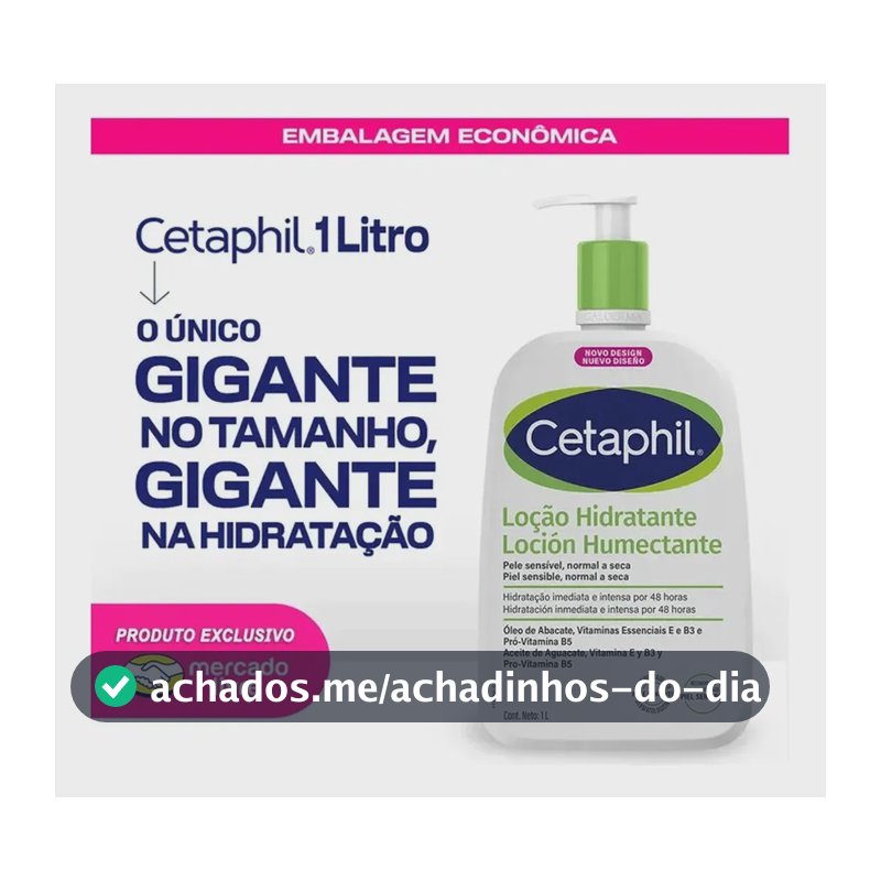 Cetaphil Loção Hidratante Corporal e Facial para Pele Sensível, Normal a Seca 1L - Hidratação 48h