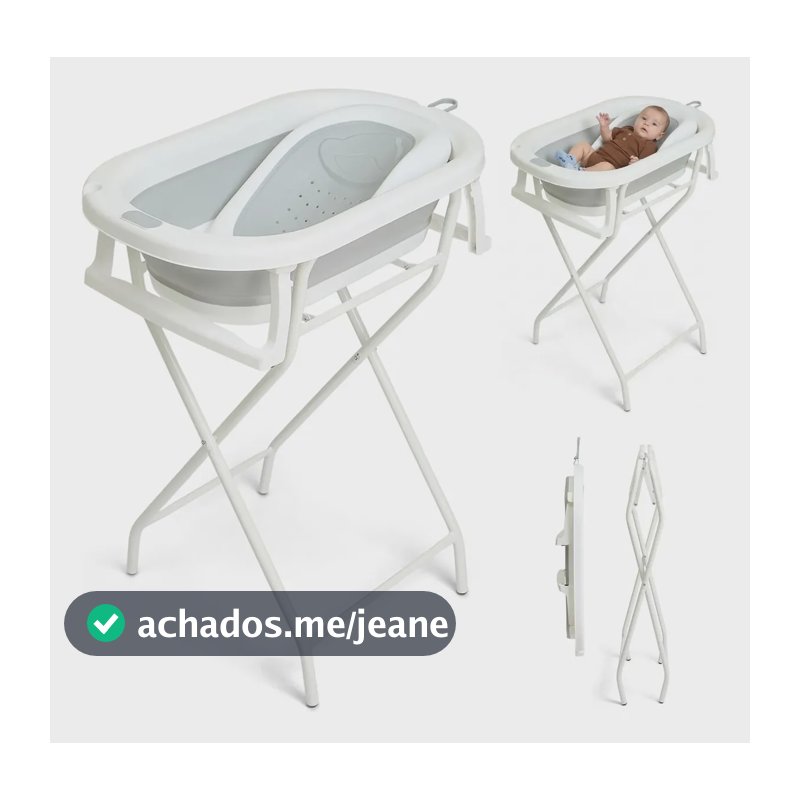 Banheira De Bebê Com Suporte Dobrável 45 Litros Kit Pipdip Cor Cinza Lisa