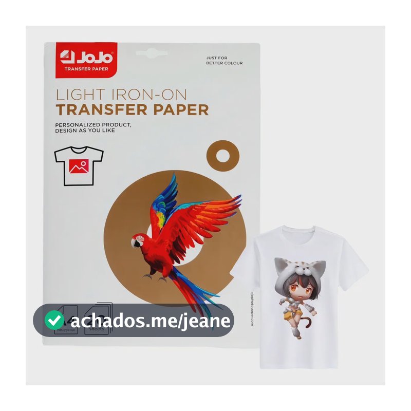 Papel Transfer Jato De Tinta A4 Tecido Claro 140g Jojo 20fls Cor Branco