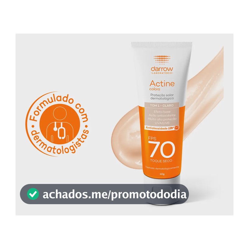 Protetor Solar Facial Dermatológico Darrow Actine Colors Pele Clara FPS70 40g