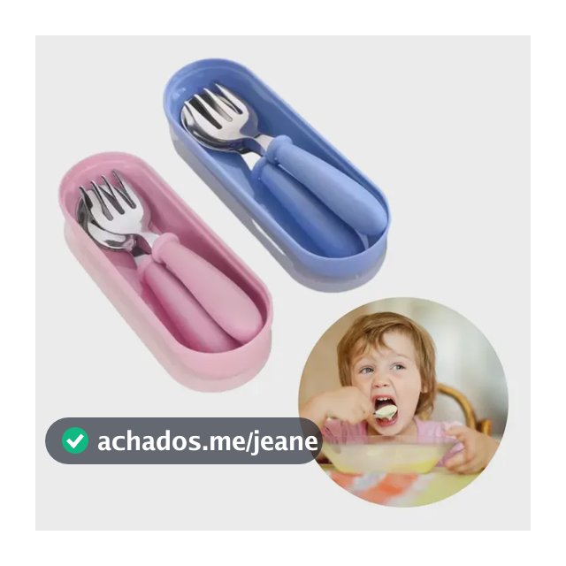 Kit Talheres Infantil Aço Inox Colher Garfo Com Estojo Bebe