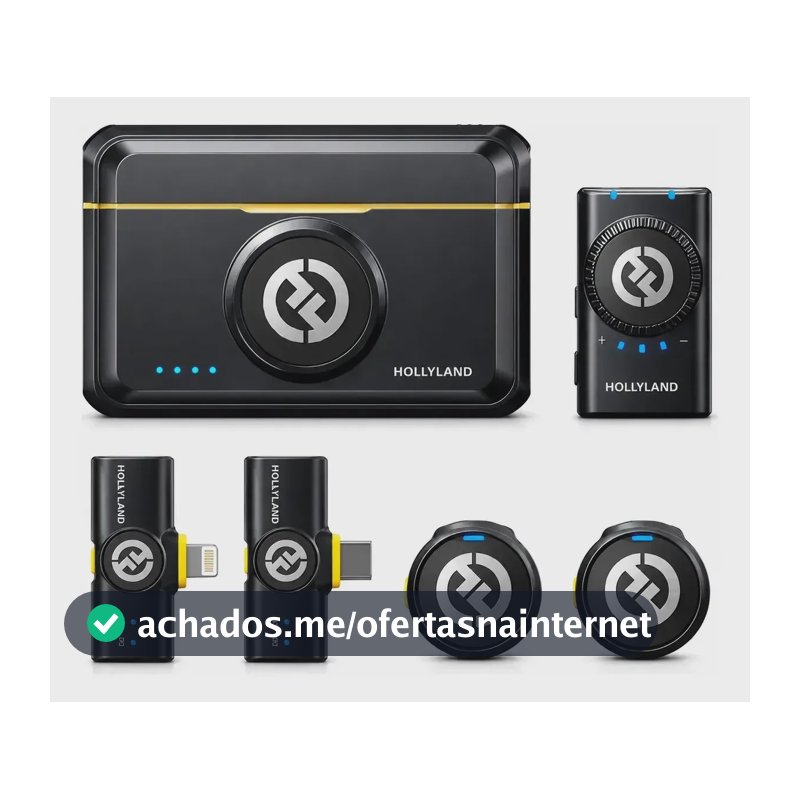 Microfone de lapela Hollyland Lark M2 Combo Preto. Sem Fio Duplo Com Cancelamento de Ruído USB-C Lightning Para iPhone Android Câmera Entrevistas Com Estojo de Carregamento Áudio 48kHz 24-bit