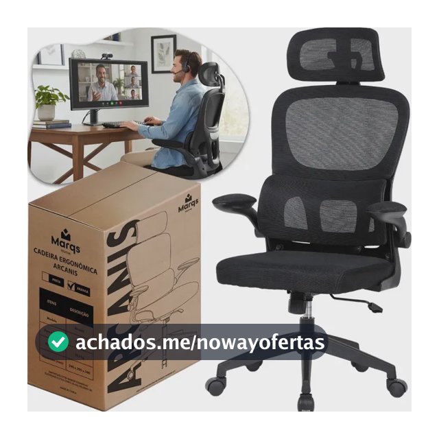 Cadeira Escritório Presidente Ergonômica NR17 Marqs Home Arcanis Preta com Apoio Lombar e Encosto Mesh Premium