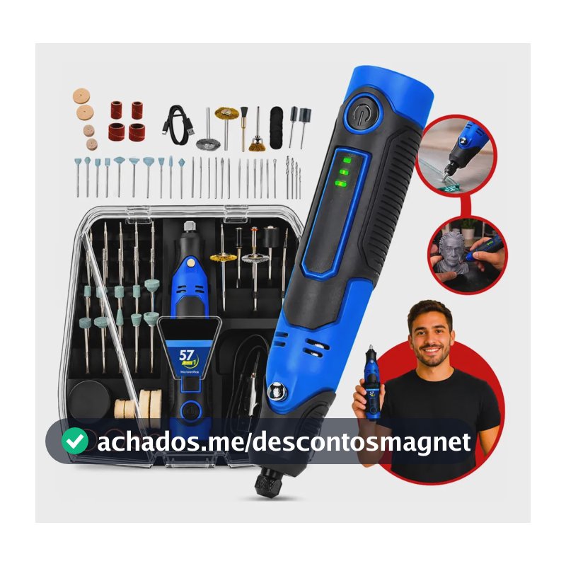 Micro Retífica Portátil Kit Profissional Recarregável 57em 1 127/220v 50/60hz 40 W