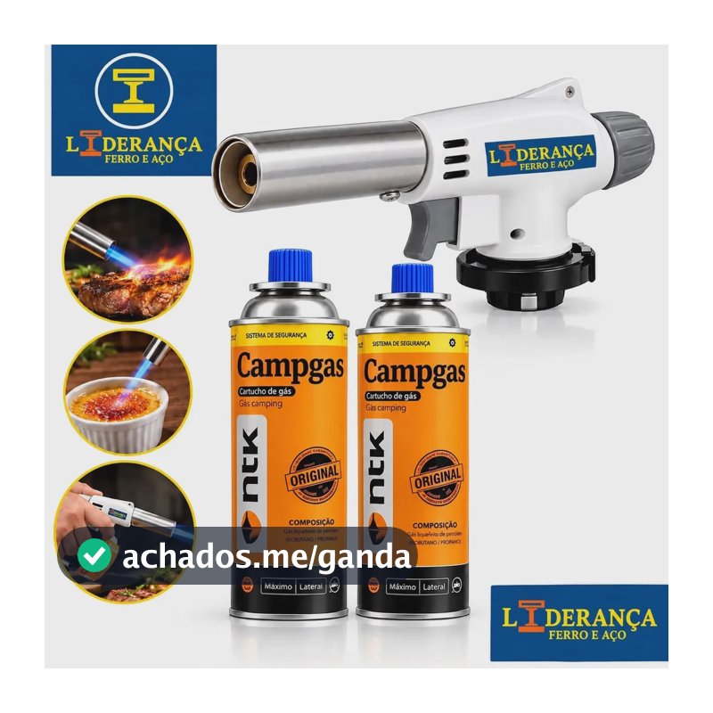 Maçarico Portátil Liderança com 2 Refis Para Gás Butano e Culinária