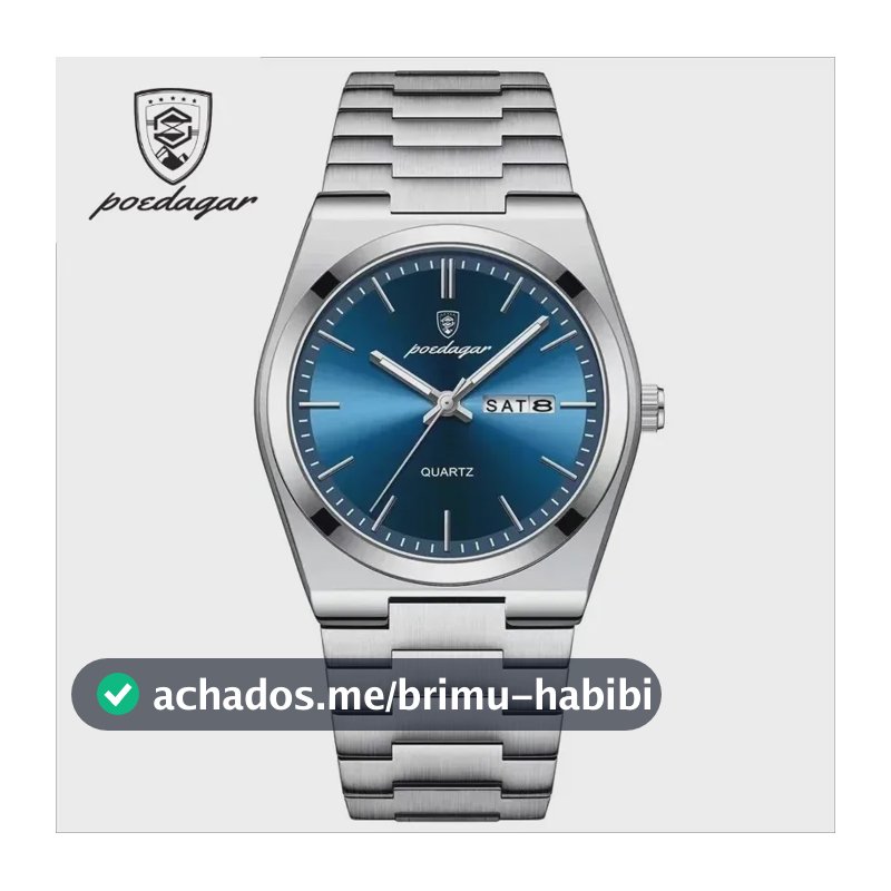 Relógio Poedagar Classic 930 Masculino de Quartzo com Calendário e Fundo Azul