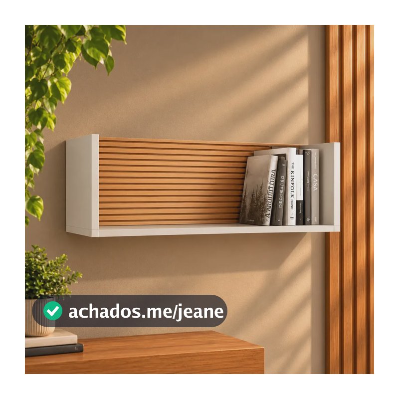 Prateleira Nicho De Parede Suspenso Decorativo Demadero Branco Cristal/Ripado Madeira