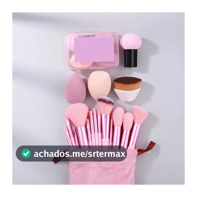 Kit 13 Pinceis De Maquiagem Pincel Magico Estojo De Esponjas Rosa