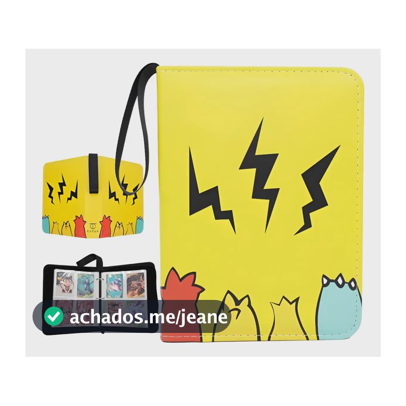 400 Cards Album Pasta Fichario Pokemon Com Ziper Amarelo